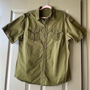 SOLD Khaki Green Short Sleeve Military Style Button-Up Shirt